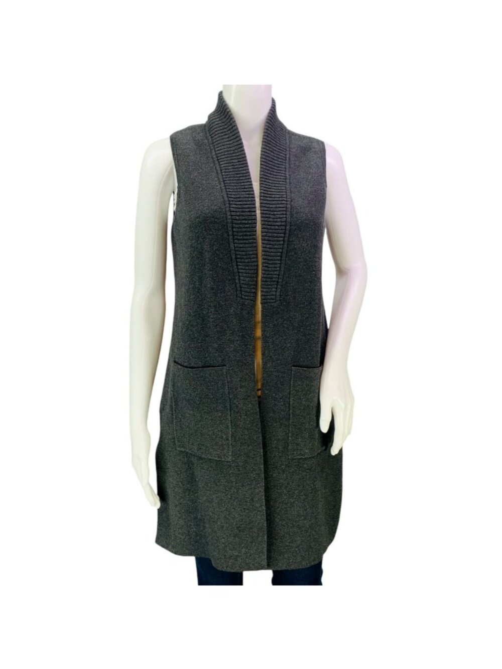 Chicos Womens Pocket Sweater Vest Gray Open Front Duster Size 0 | S - Picture 2 of 15